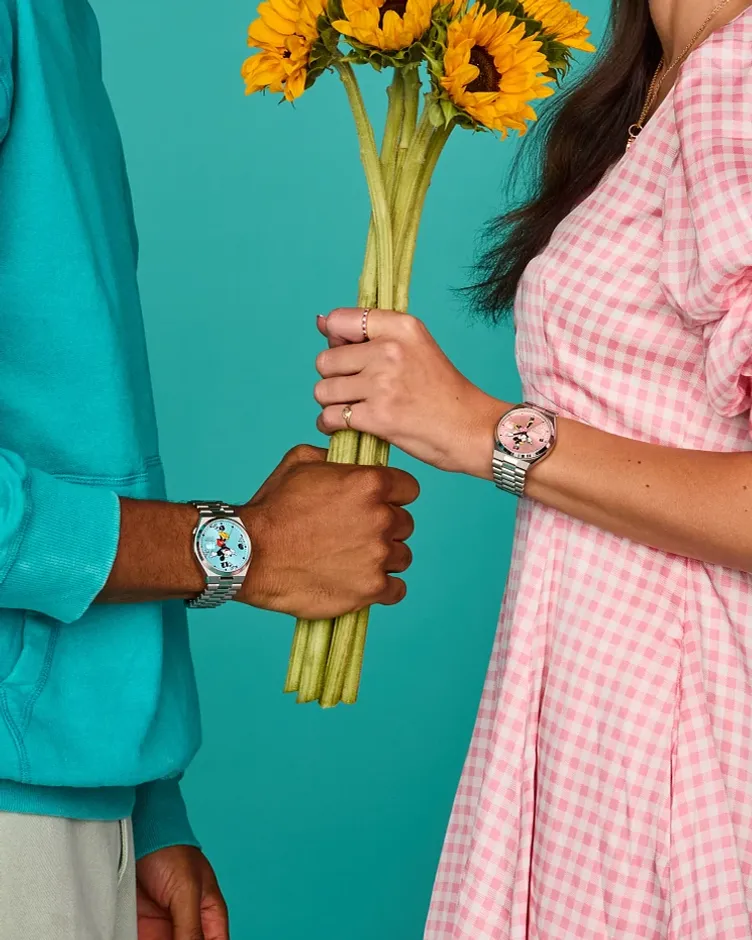 TSUYOSA Mickey Mouse and Minnie Mouse Blue Dial Stainless Steel