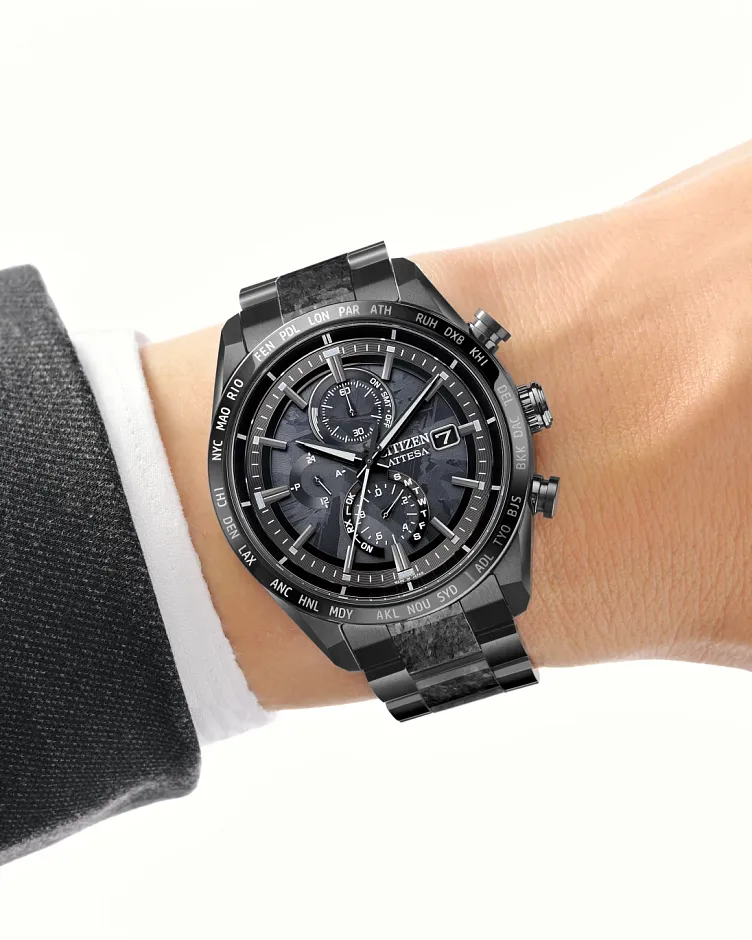 ATTESA Black Dial Super Titanium with DLC Coating Bracelet AT8287