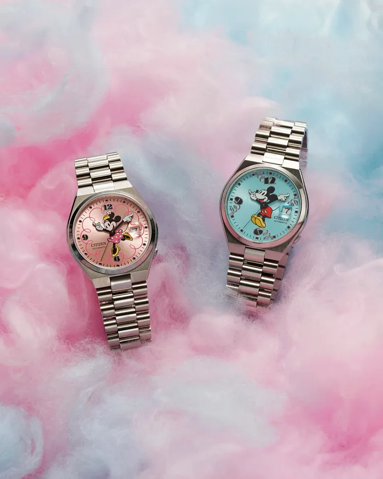 TSUYOSA Mickey Mouse and Minnie Mouse Blue Dial Stainless Steel