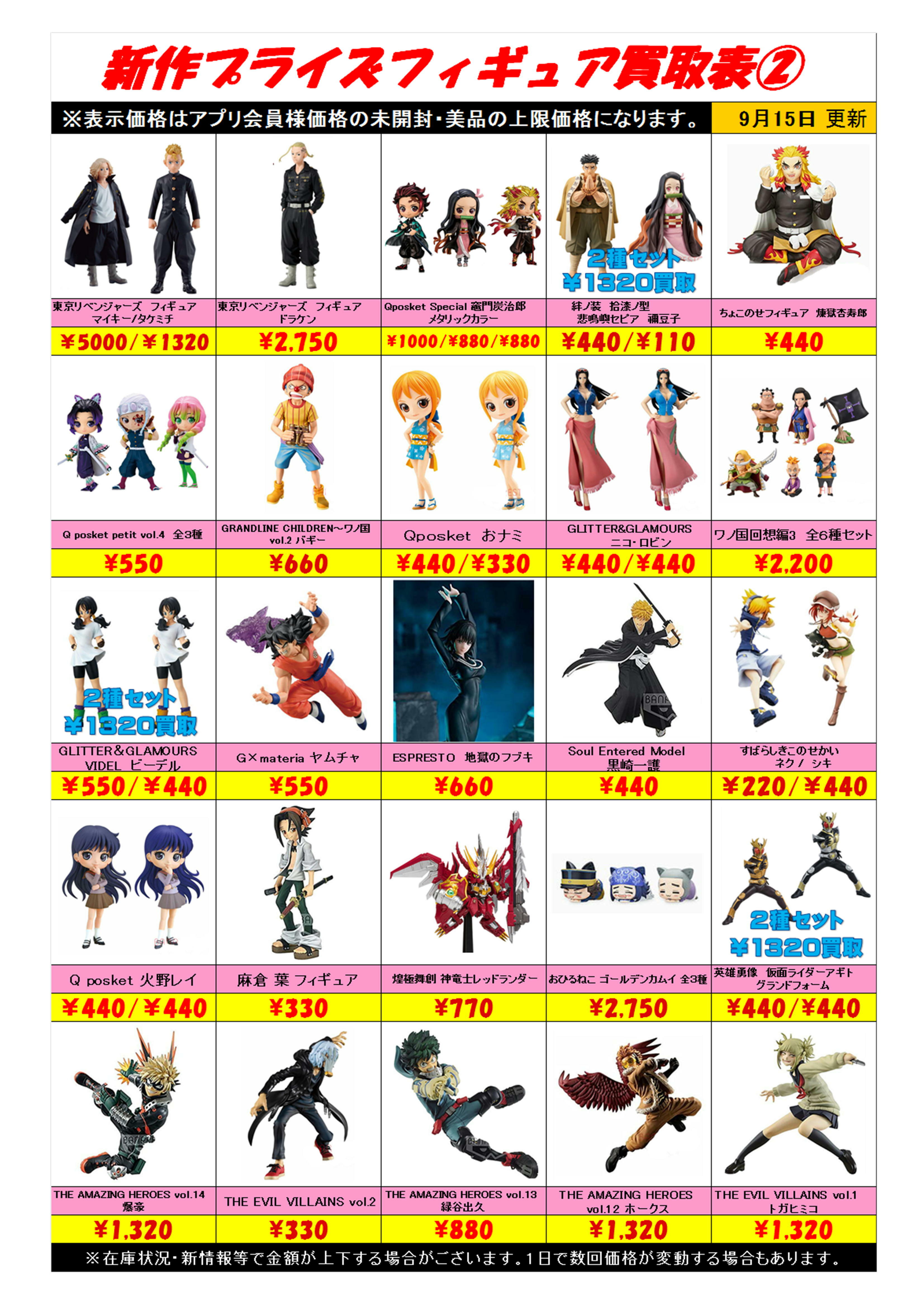新作プライズフィギュア買取表更新！！ | 千葉鑑定団中央店