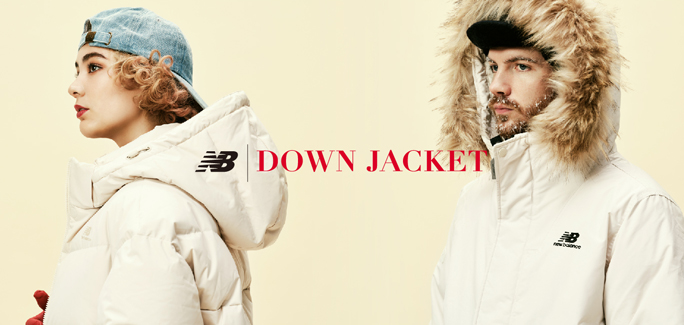 new balanceのベージュ キルティング ダウンジャケットスカートセット