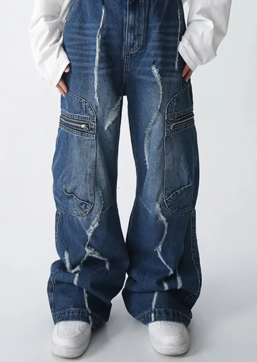 CLOUT COLLECTION ™ | Torn Baggy Denim Cargo Jeans