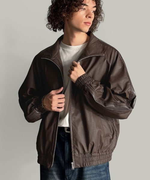 Classical Origin】High-Neck Leather Track Jacket／ハイネックレザー