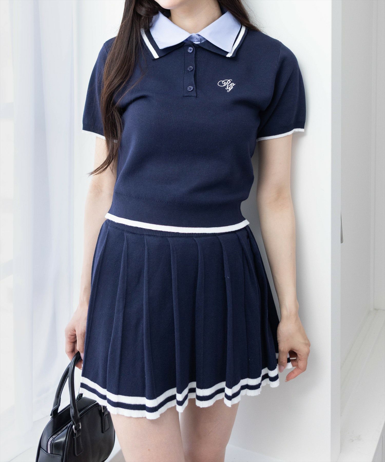 clear ダブルカラーポロニット＆スカートセットアップ[CL9332