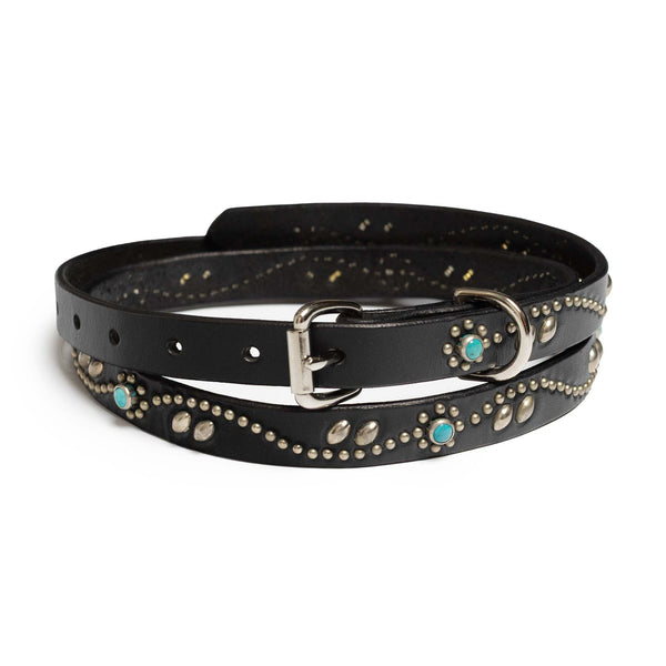 HTC Belt Black Leather w/ Silver Studs & Turquoise Stones (SN32 TQ