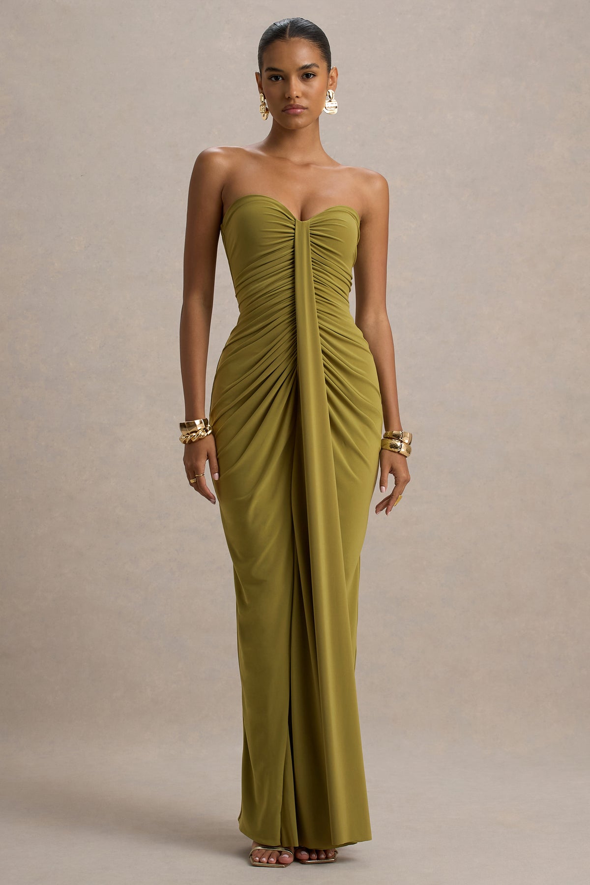 Ali Olive Sweetheart Ruched Wrap Maxi Dress – Club L London - USA
