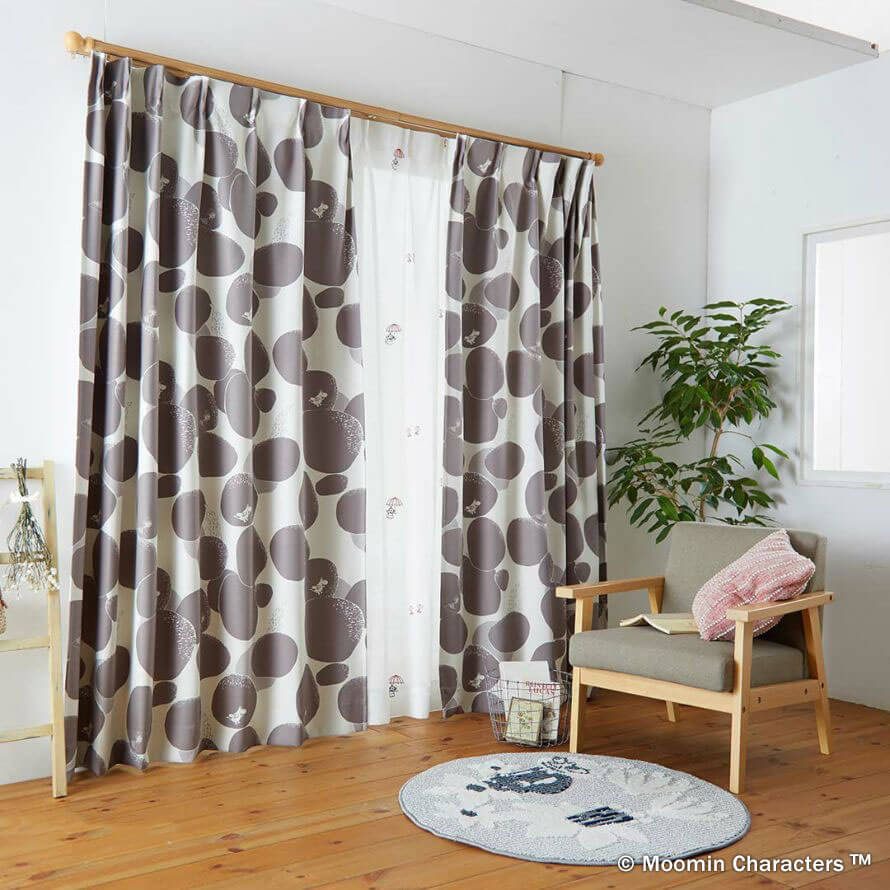 ムーミン 遮光カーテン ロックパターン 遮光2級 形状記憶 100×135cm