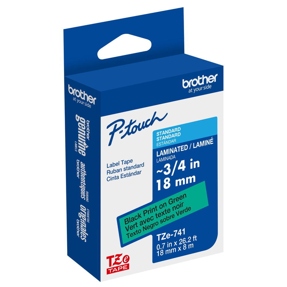 TZe-741 - 18mm Black on Green Laminated Label Tape