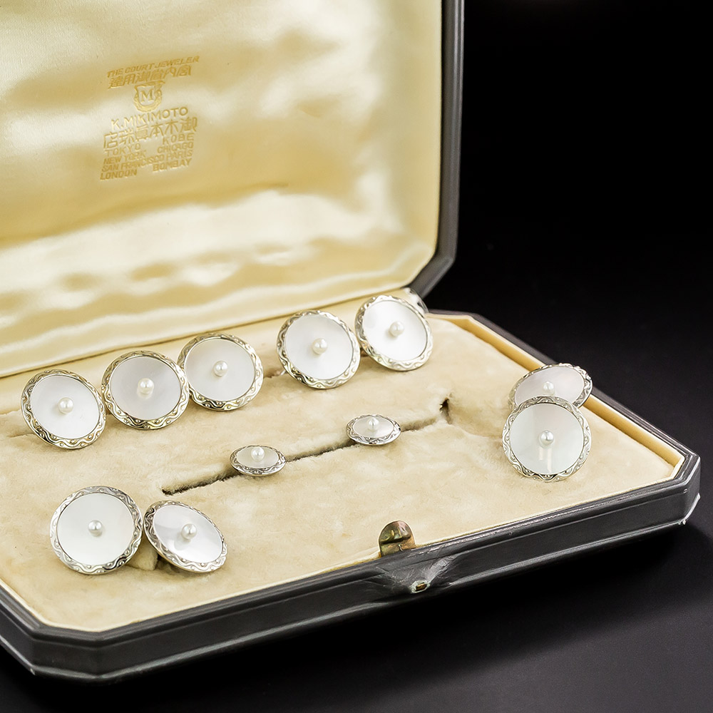 Art Deco Mikimoto Pearl Cufflink and Stud Set