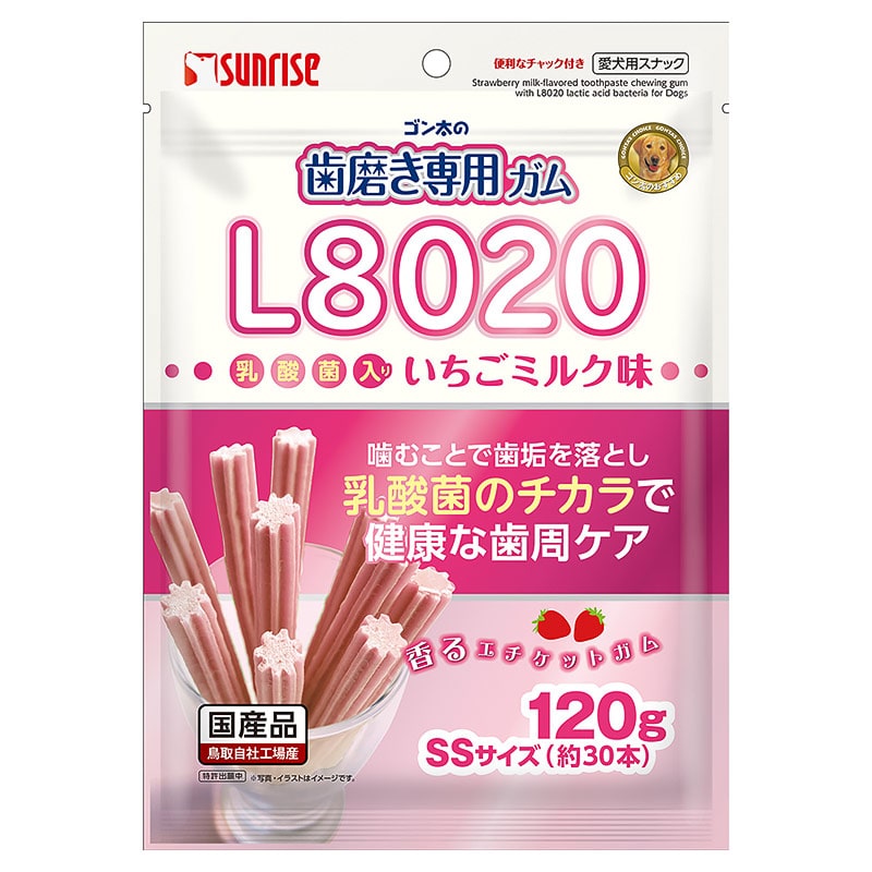 ゴン太の歯磨き専用ガムSSサイズ L8020乳酸菌入り いちごミルク味 120g