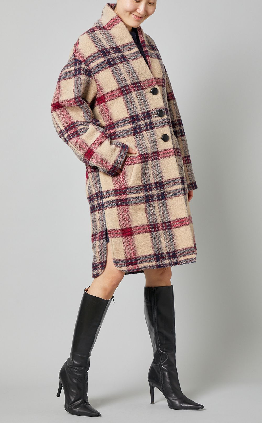 ISABEL MARANT ÉTOILE｜ウールシャギーチェックミディコート