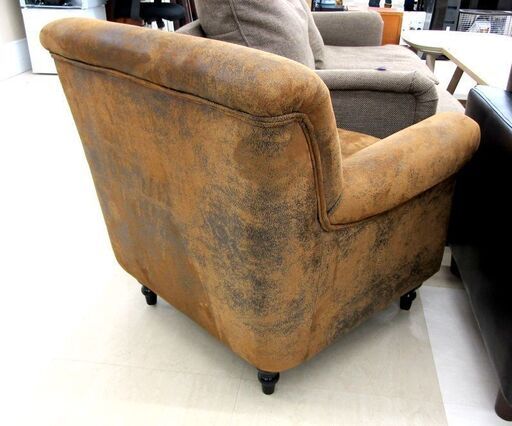 VINCENT ヴィンテージレザー調ファブリックコンパクトシングルソファ