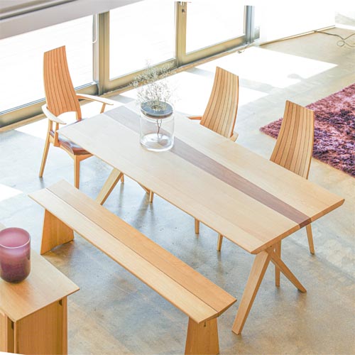 飛騨家具 nissin 日進木工 Carve カーヴ X脚テーブル 国産家具 無垢