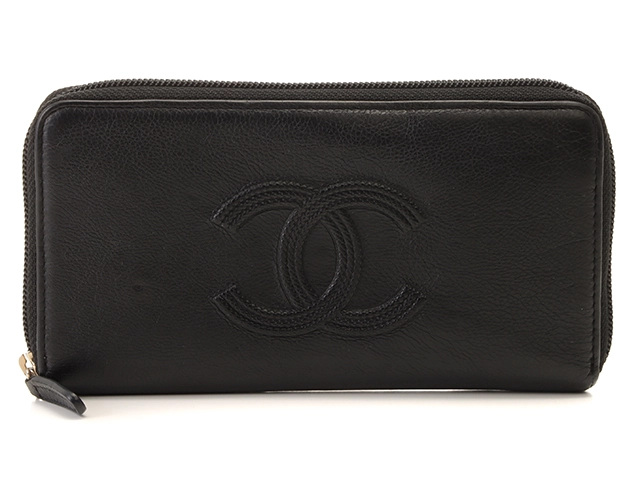 CHANEL シャネル ココマーク ラウンド長財布 ブラック GP レザー