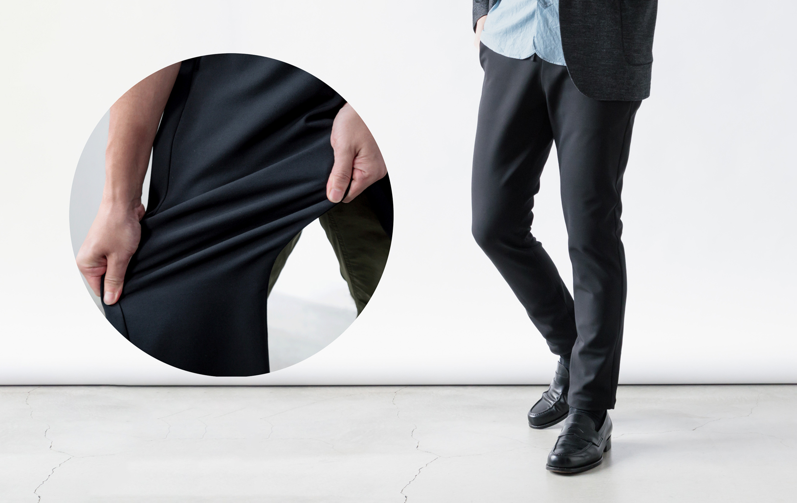 スマートシルエットの裏起毛ストレッチパンツ/ブラック | Factelier