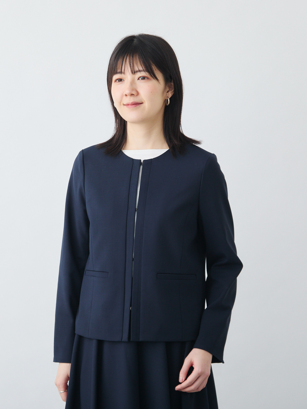 ノーカラージャケット/Washable/セットアップ可能/ネイビー