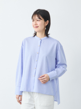 ストライプバンドカラーブラウス/バランサーキュラー/サックス