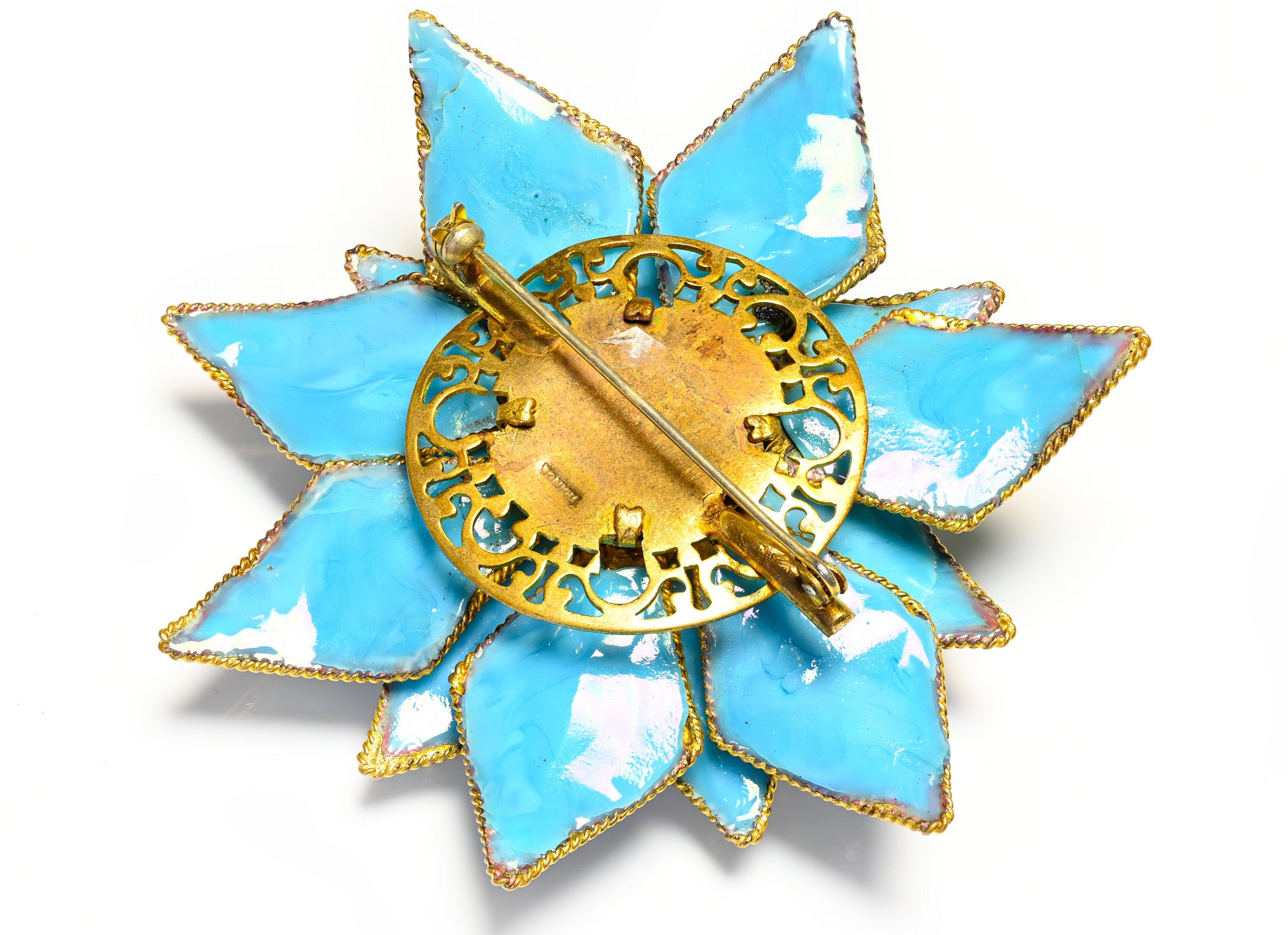 Coco Chanel Paris 1930's Gripoix Blue Turquoise Glass Camellia Flower