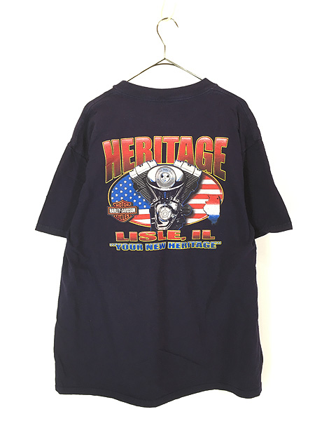 古着 90s USA製 HARLEY DAVIDSON V2 エンジン ロゴ Tシャツ レアカラー