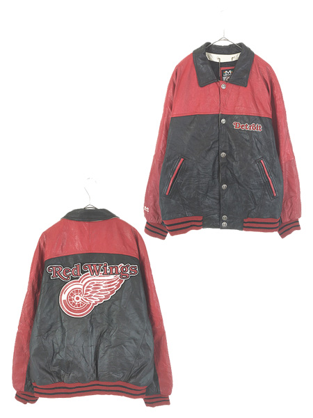 古着 NHL Detroit Red Wings レッドウィングス 本革 オール レザー