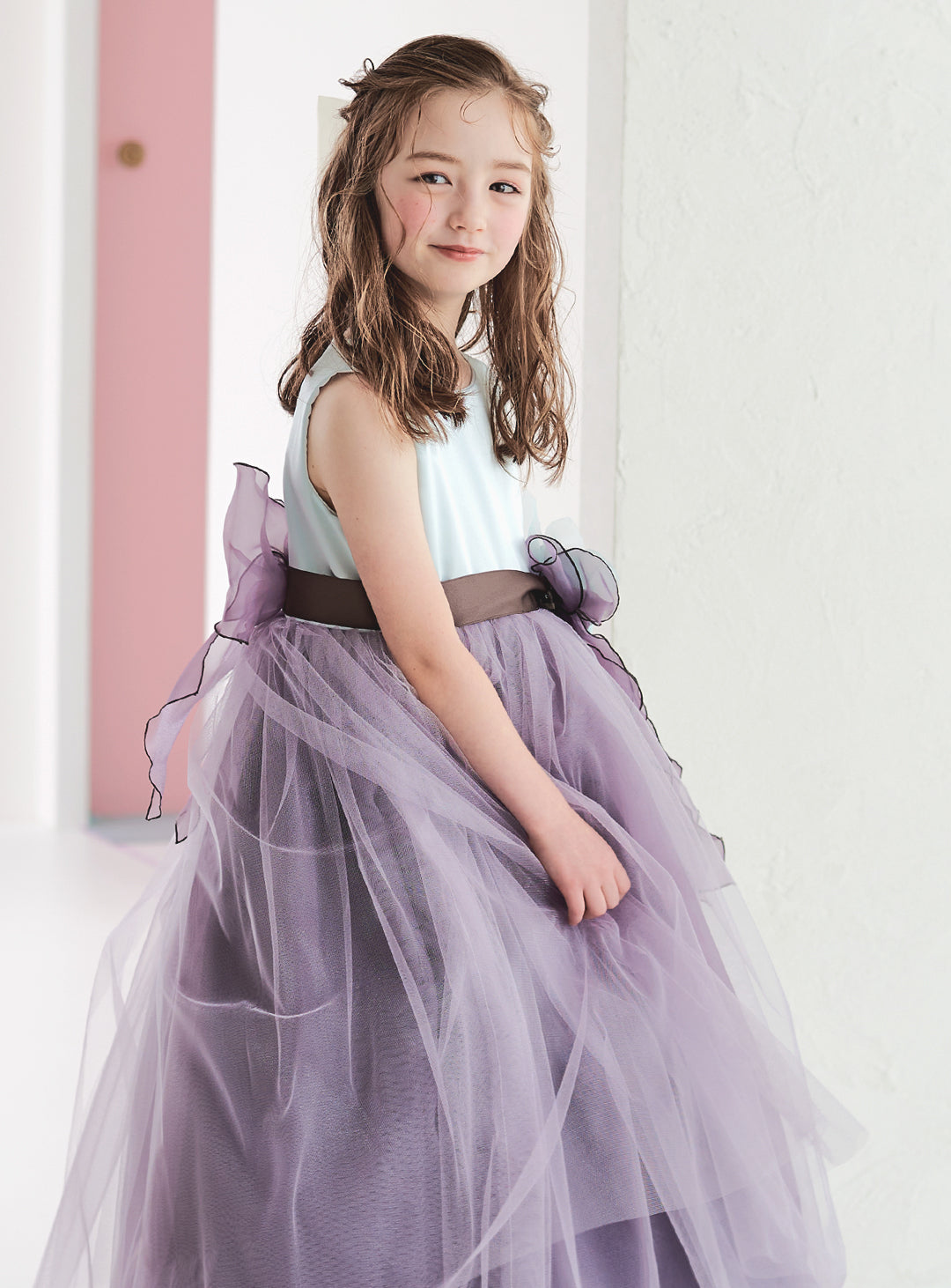 子供ドレス|子供ドレスならミント×チャコールグレーフラワーコサージュ