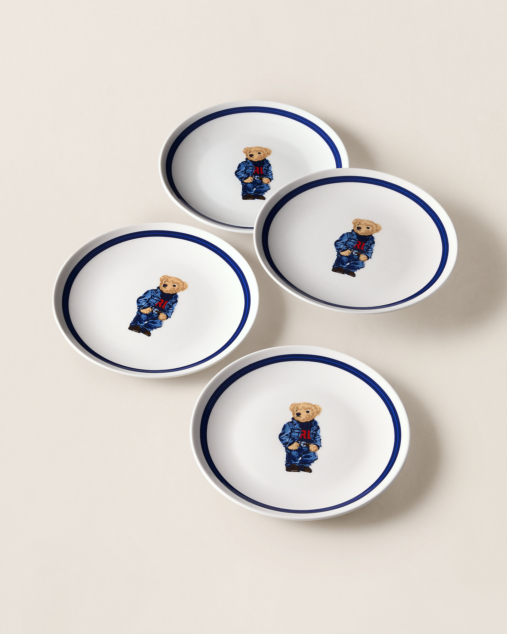 Denim Polo Bear Dessert Plate Gift Set