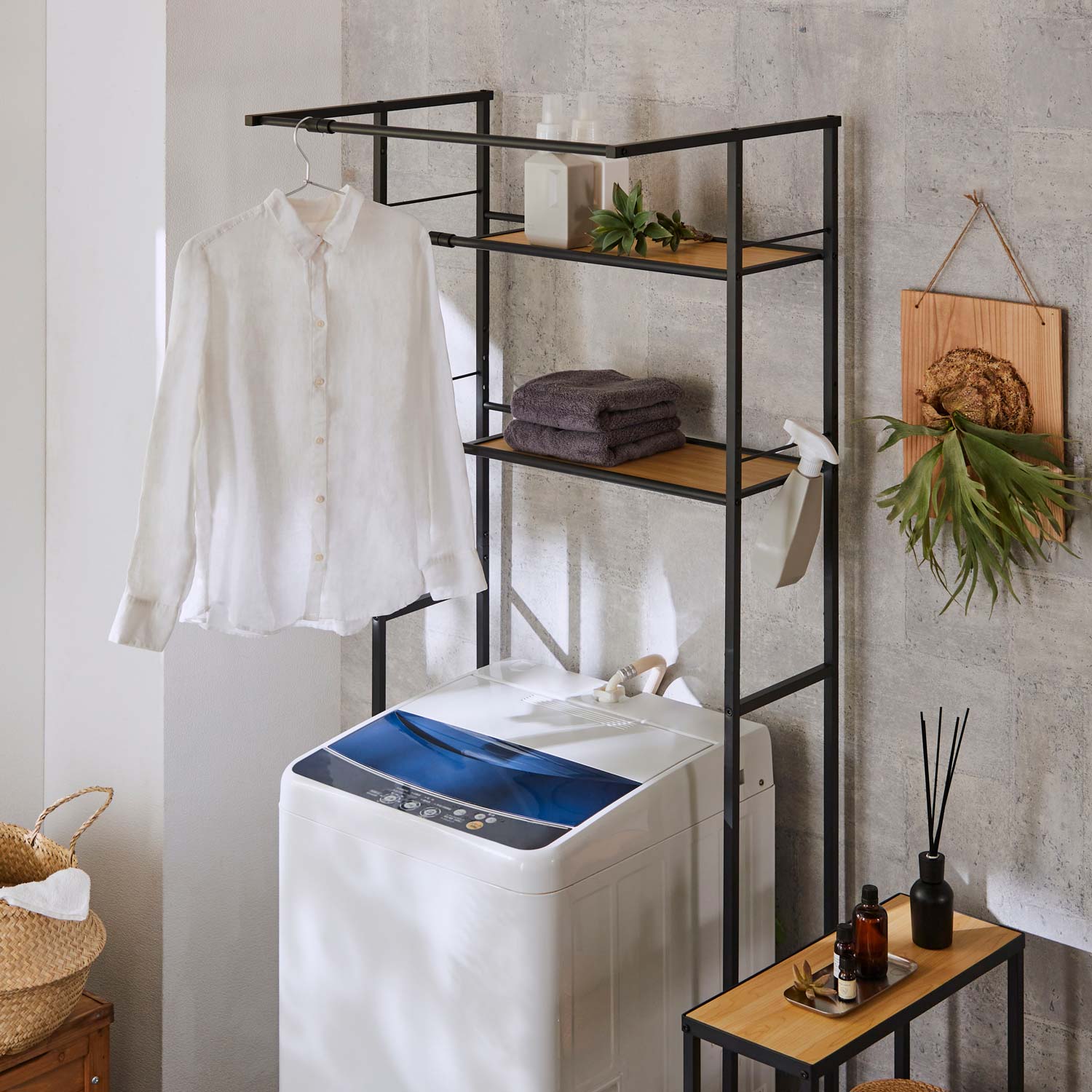 伸縮ランドリーラック ハンガーバー付き 幅64～82cm｜平安伸銅工業