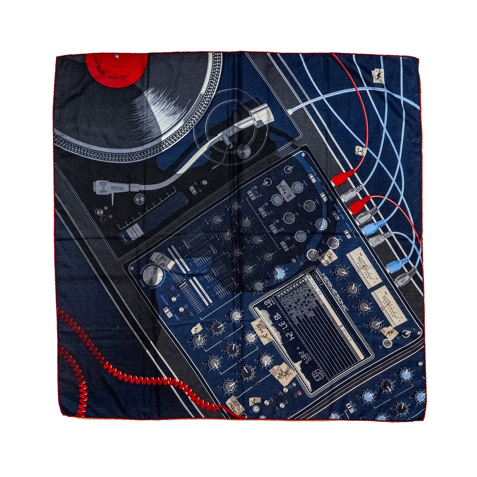 Hermes 100cm cashmere/ silk scarf last night multicolour navy / black