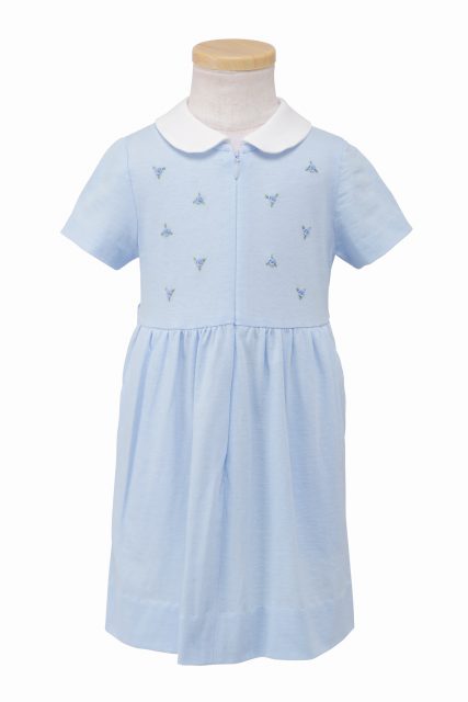 前開きスムースワンピース【水色】｜ハンドメイド刺繍 薔薇（ブルー