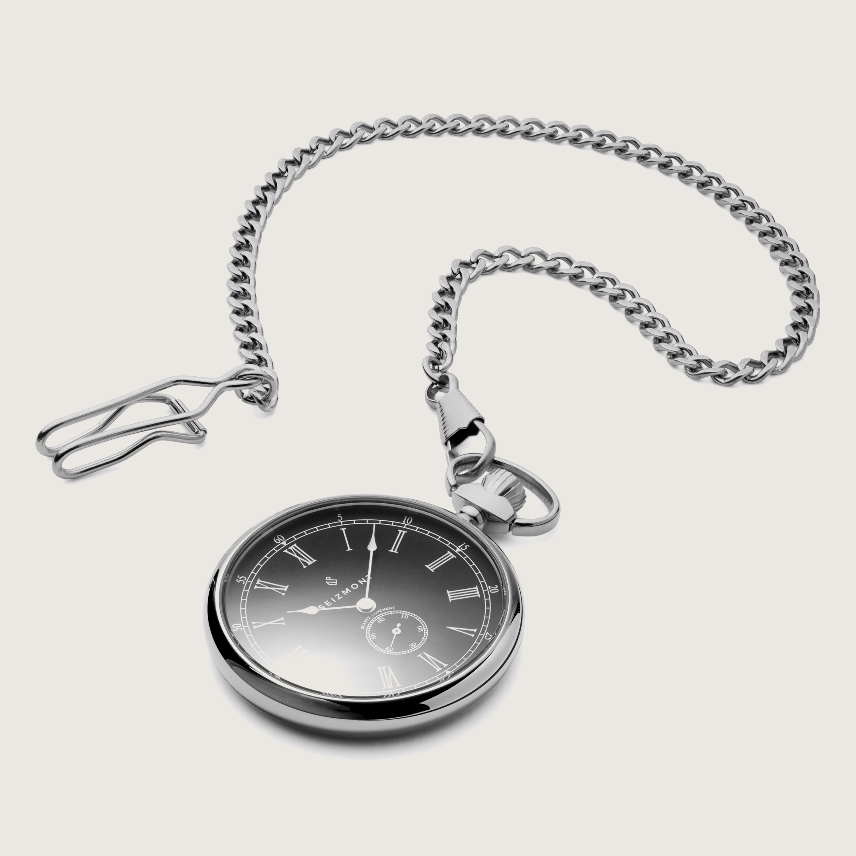 Time Keeper | Silver-Tone Stainless Steel Pocket Watch With Black