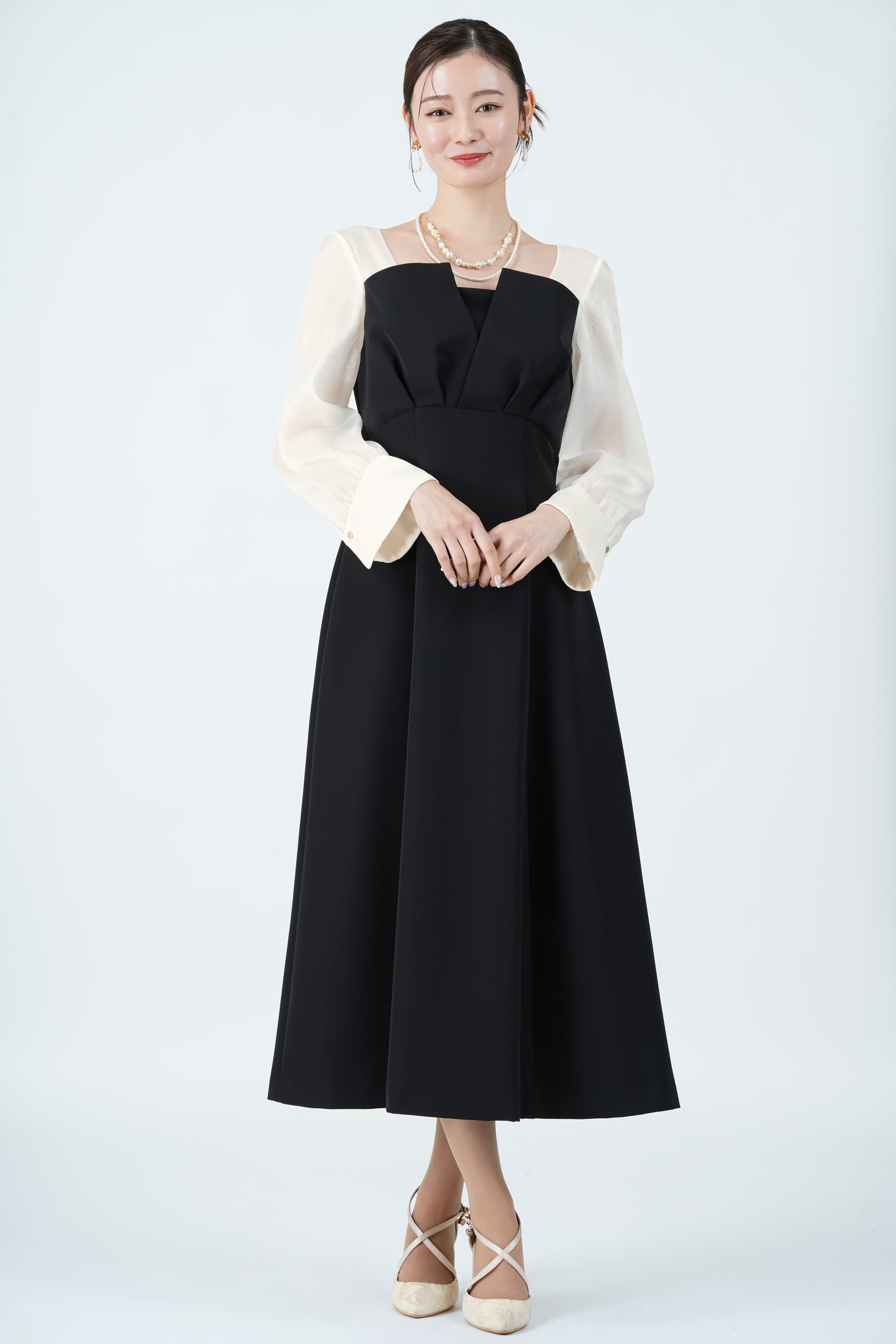 Randy アシンメトリーツイードハーフスリーブドレス ホワイト 白