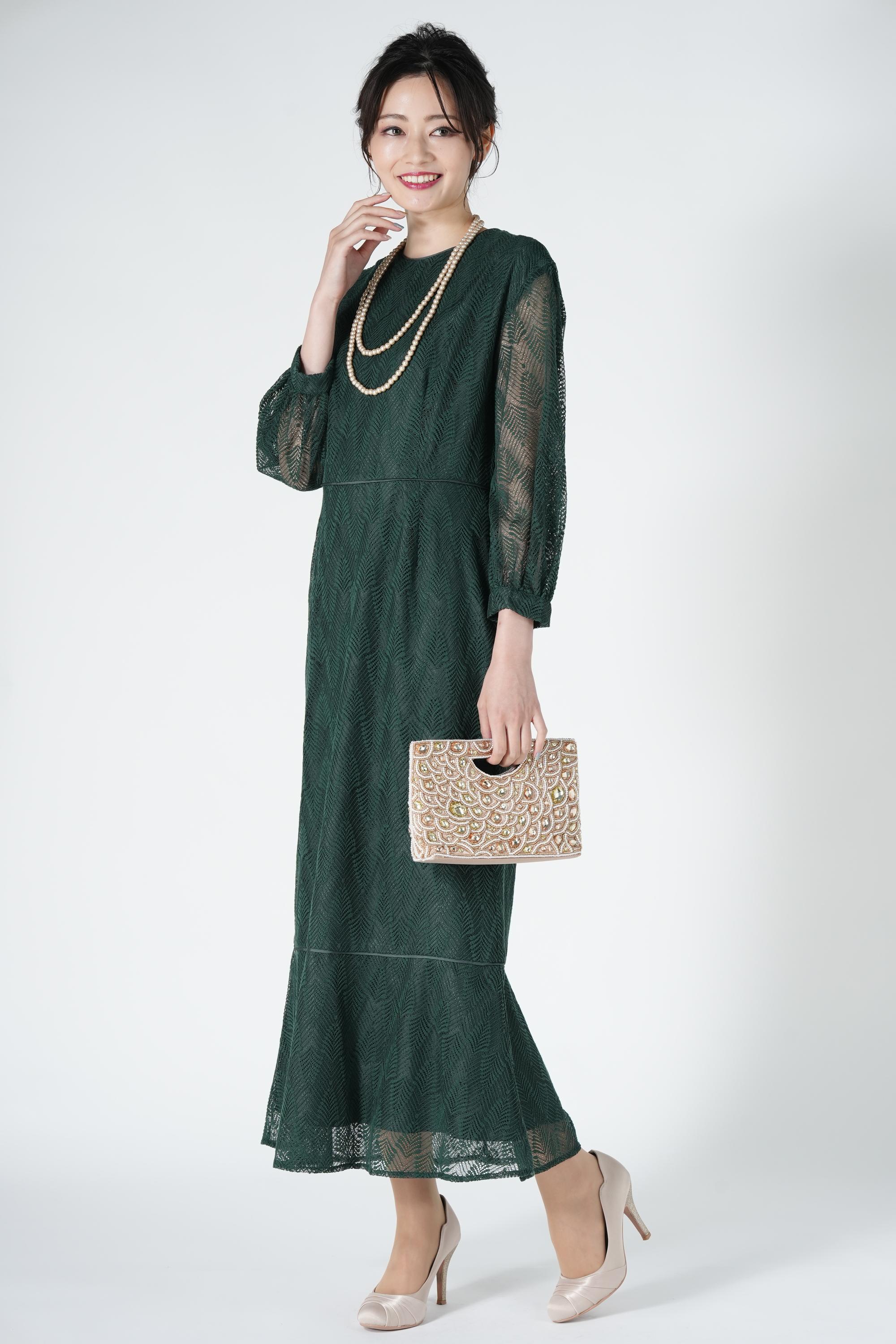 URBAN RESEARCH リーフ柄ペプラムグリーンドレス (M) をレンタル