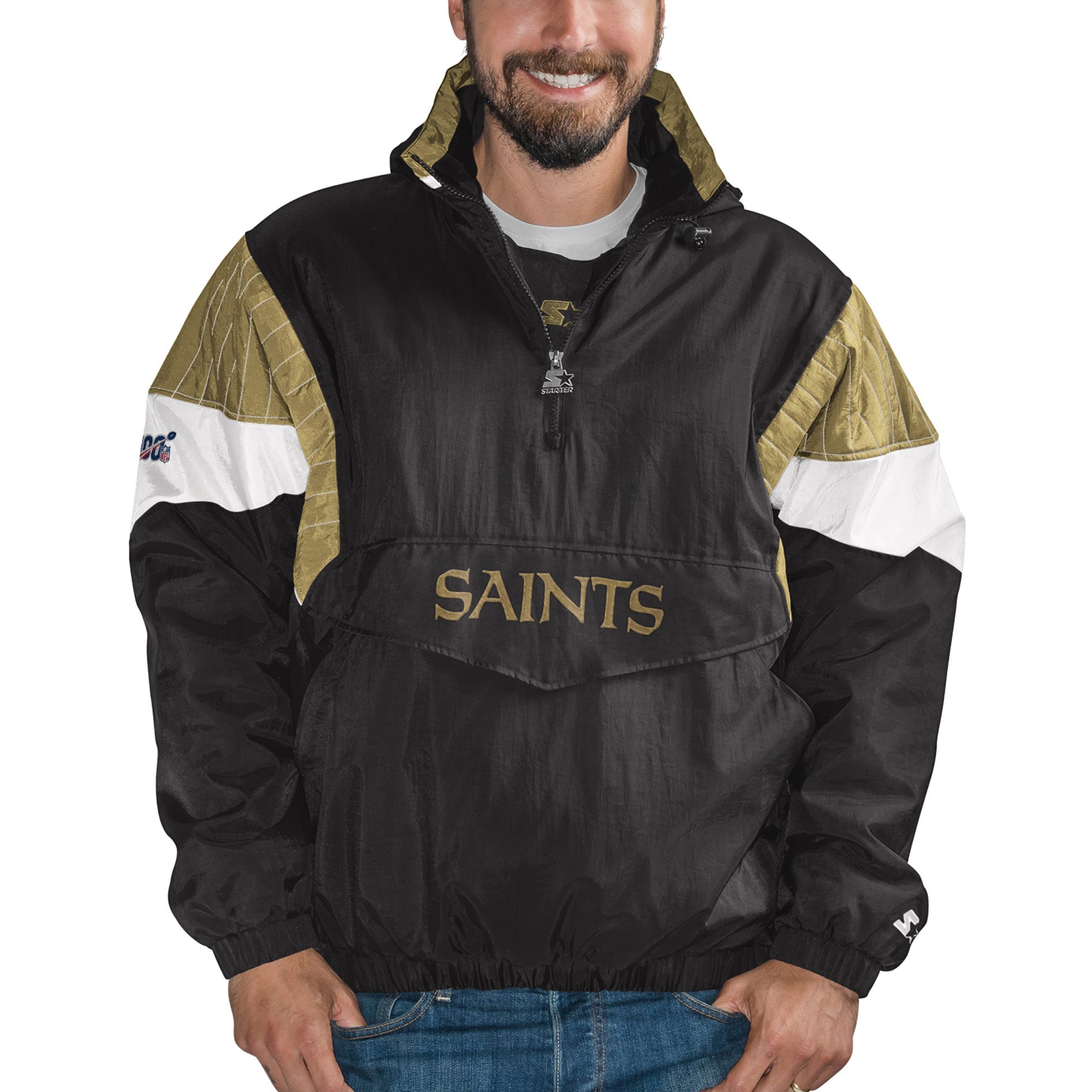 Men's Starter Black New Orleans Saints NFL 100 Quarter-Zip
