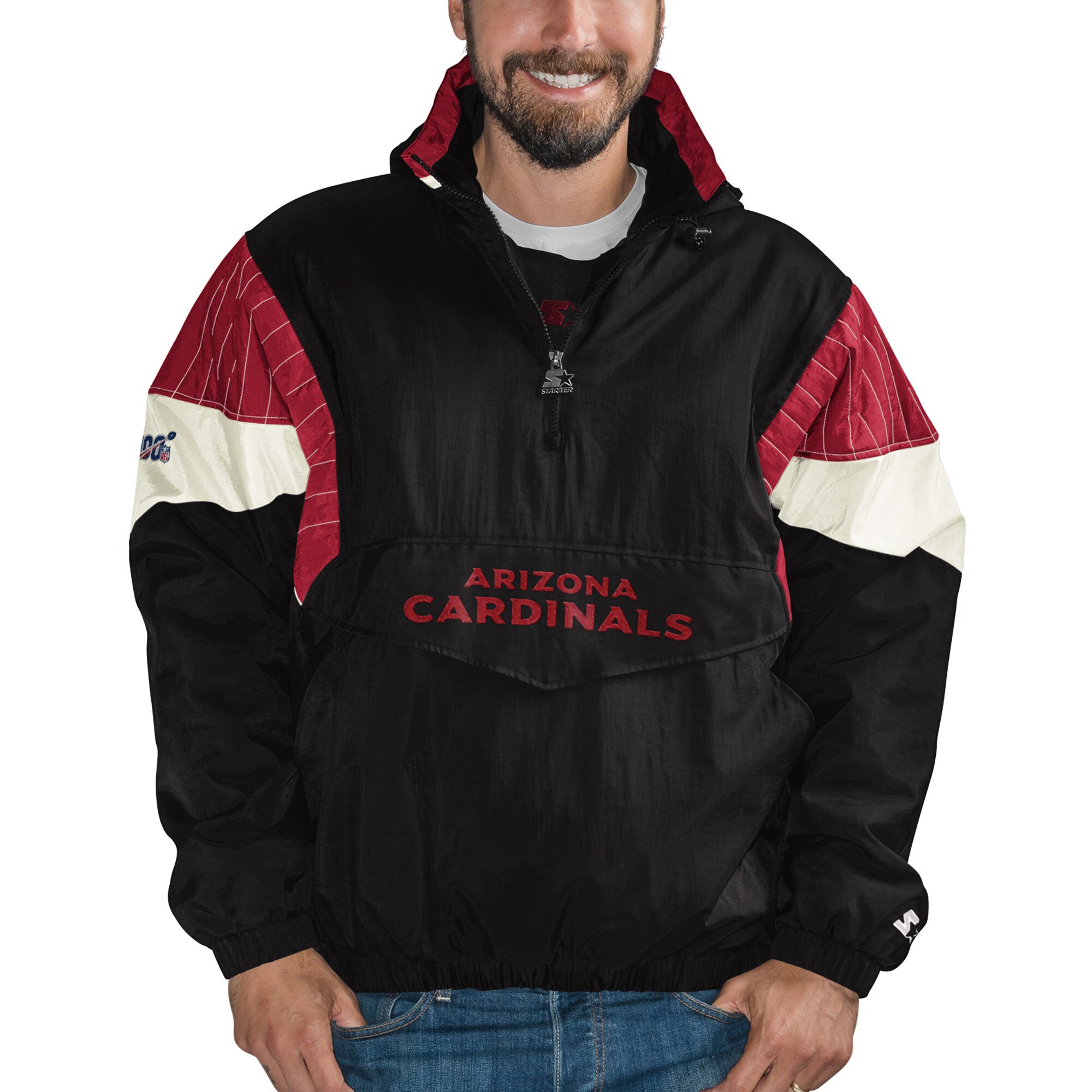 Men's Starter Black Arizona Cardinals NFL 100 Quarter-Zip