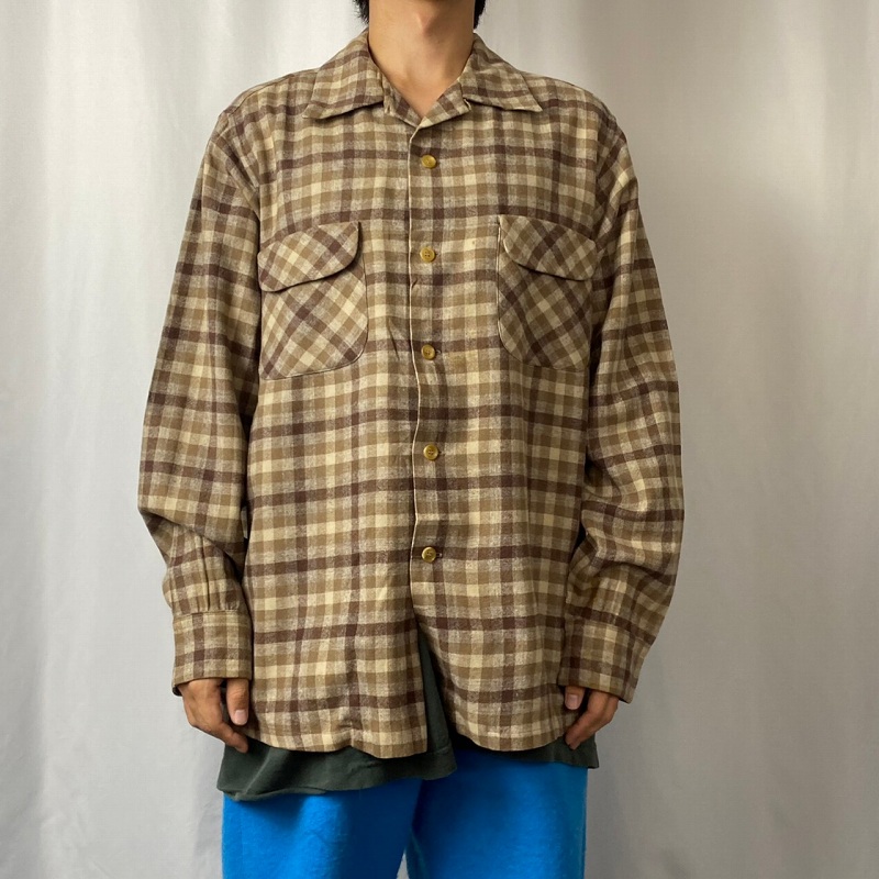 50s 50年代 ペンドルトン オープンカラーシャツ 開襟 ベージュ