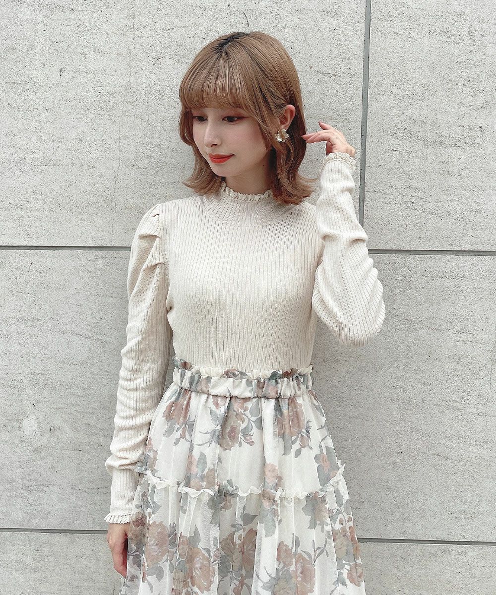 配色レースリブニットプルオーバー/an another angelus [55BJ03j002