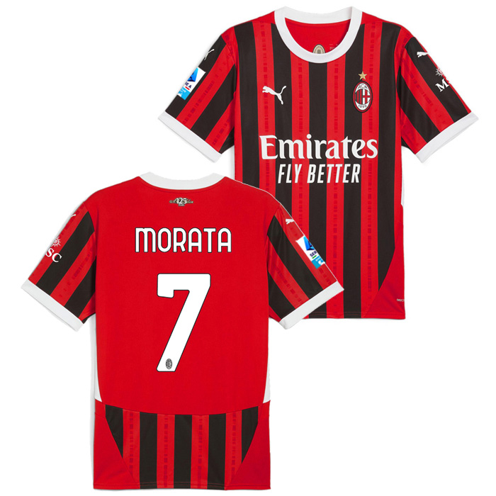 ACミラン 24-25 ホーム 半袖 ユニフォーム No.7 モラタ+セリエAパッチ