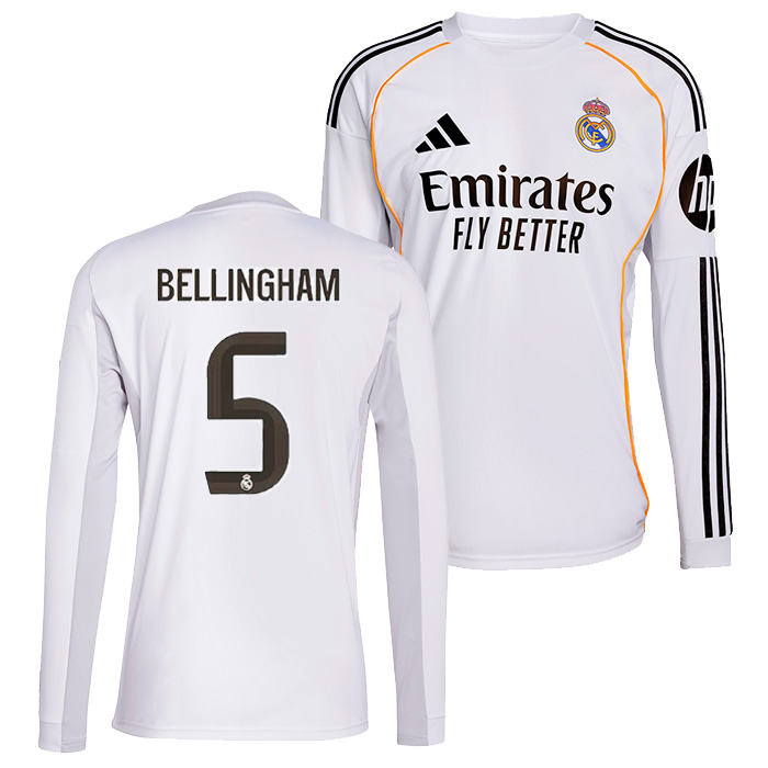 レアルマドリード 25-26 ホーム 長袖 ユニフォーム No.5 ベリンガム