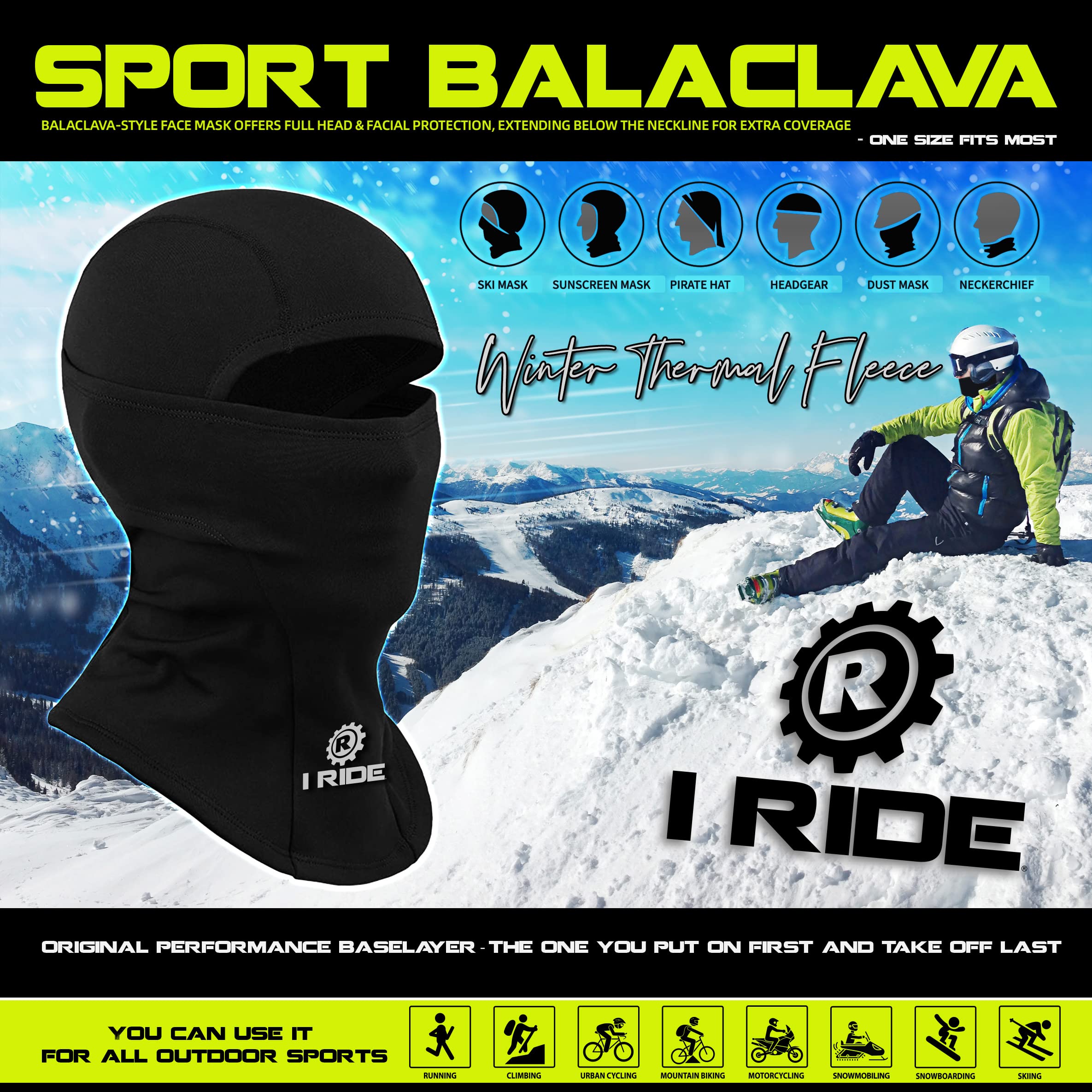 iRide Lightweight Ski Mask, Shiesty Mask, Tight Fitting Sports Balacla