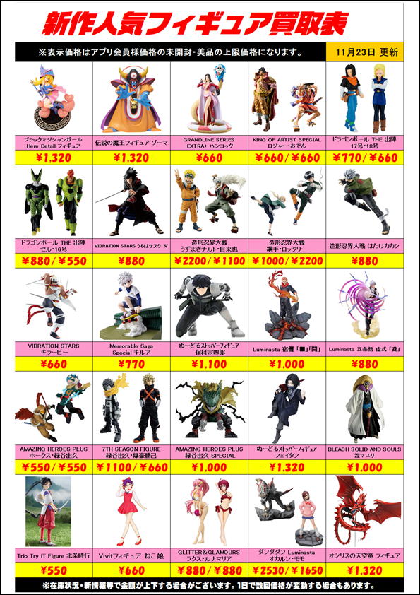 新作プライズフィギュア買取表更新しました！ 11/23～ | 千葉鑑定団船橋店
