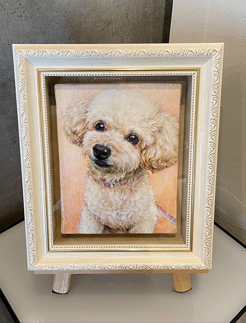 トイプードル犬の絵【完成例】お顔アップの胸像画として描いたペット肖像画