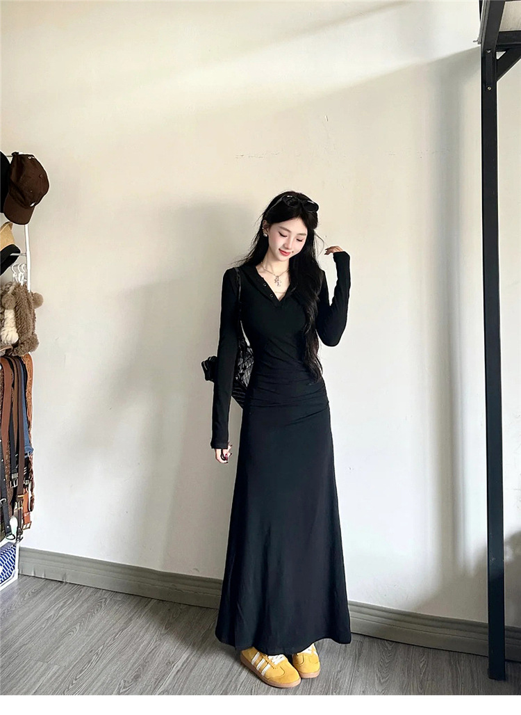 黒ドレス ロング丈 フリル マーメイドドレス ワンショルダー ロング丈