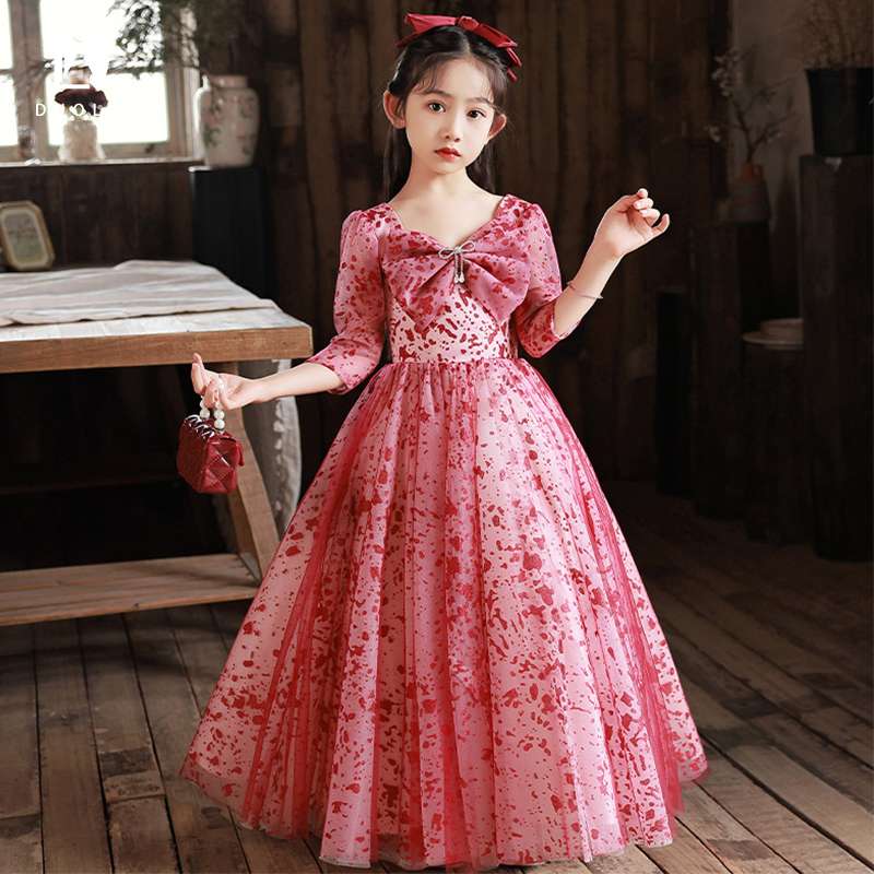 キッズドレス 華やかな花柄プリンセスドレス ピアノ発表会用ドレス