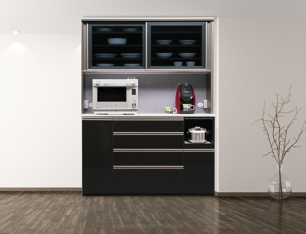 ブラック木目）【開梱設置】 レガシー キッチンボード 幅140cm 耐震