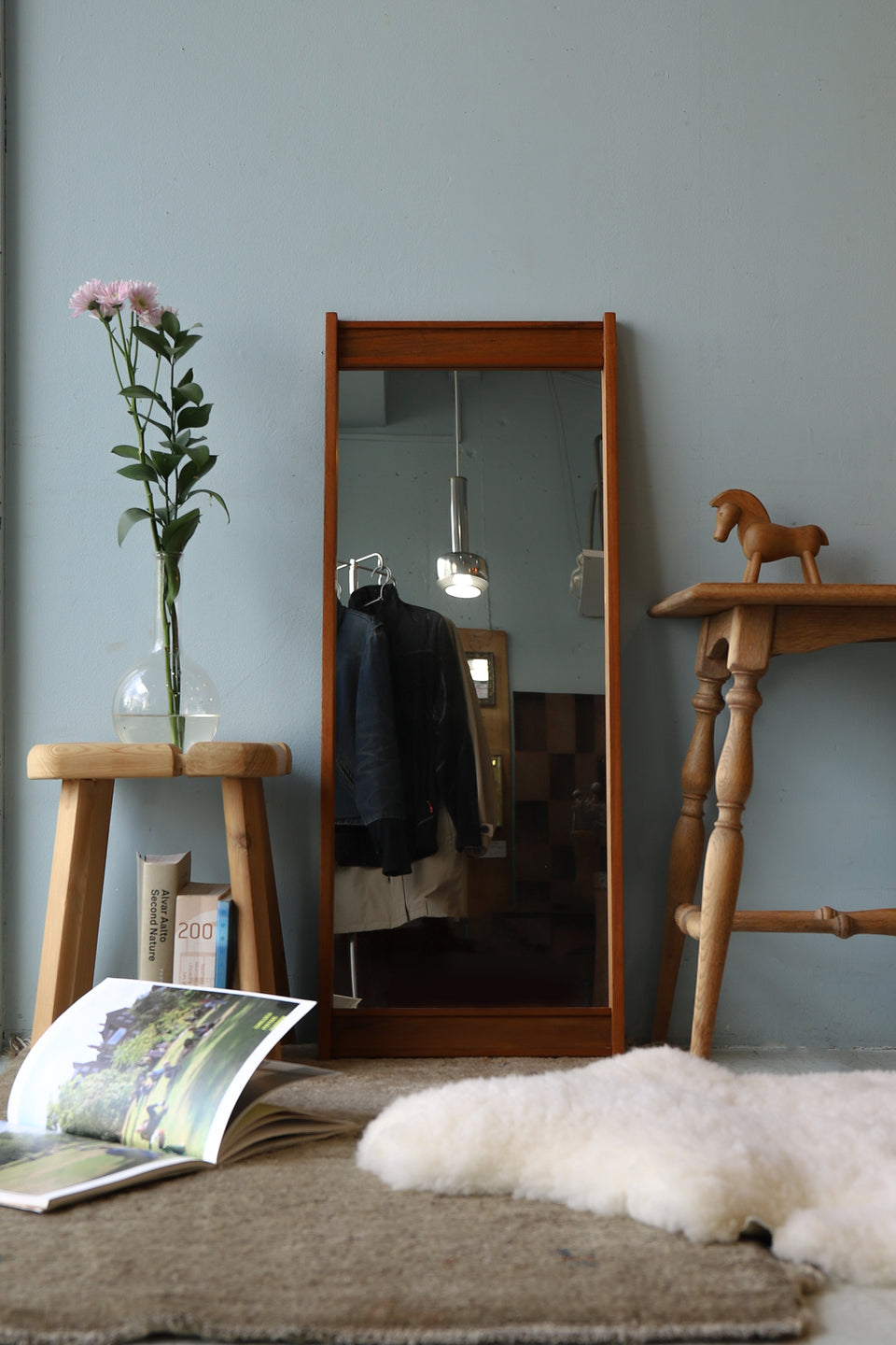 デンマークヴィンテージ ウォールミラー チーク材 壁掛け鏡 北欧