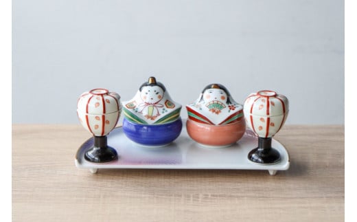 有田焼 錦おひな様 ぼんぼり珍味入れ 飾り皿セット【山忠】器 うつわ
