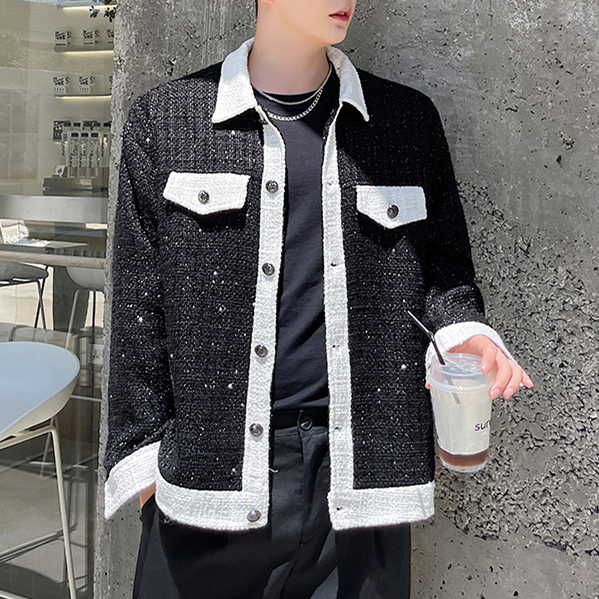 韓国風メンズウールモノトーンデザインツイードジャケットalude ALUDE