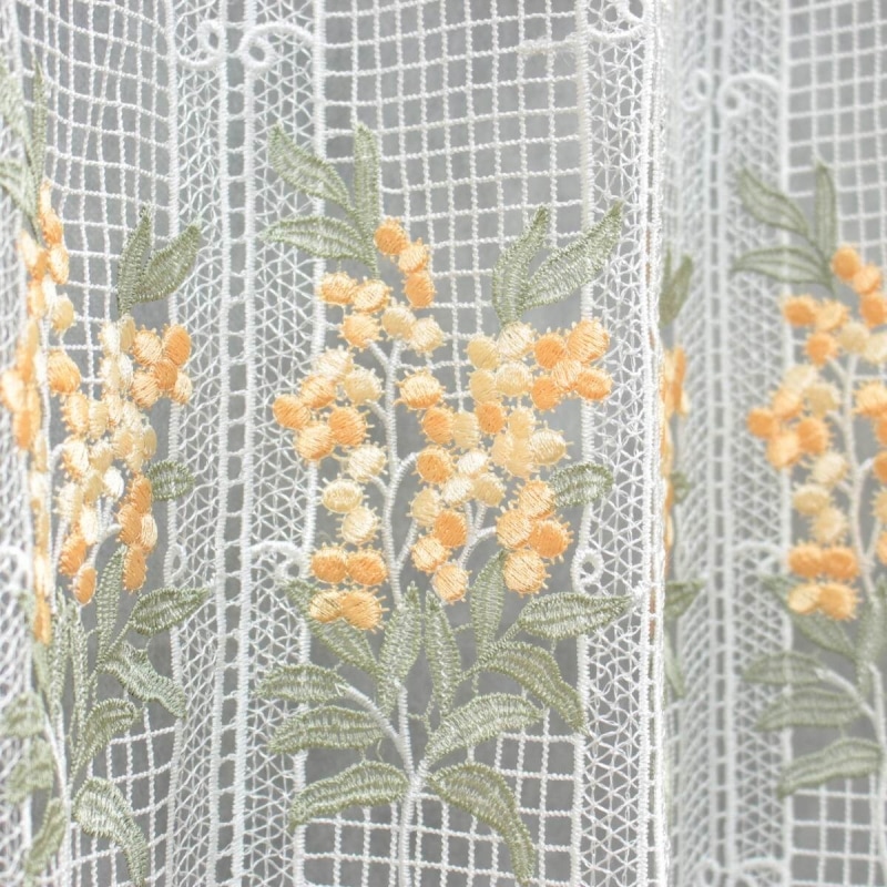 ミモザ柄プリント カフェカーテン 約126×60cm [la mimosa]｜インテリア