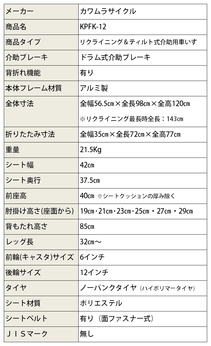 リクライニング式（ティルト連動） 介助用車いす KPFK-12 | 車いす通販