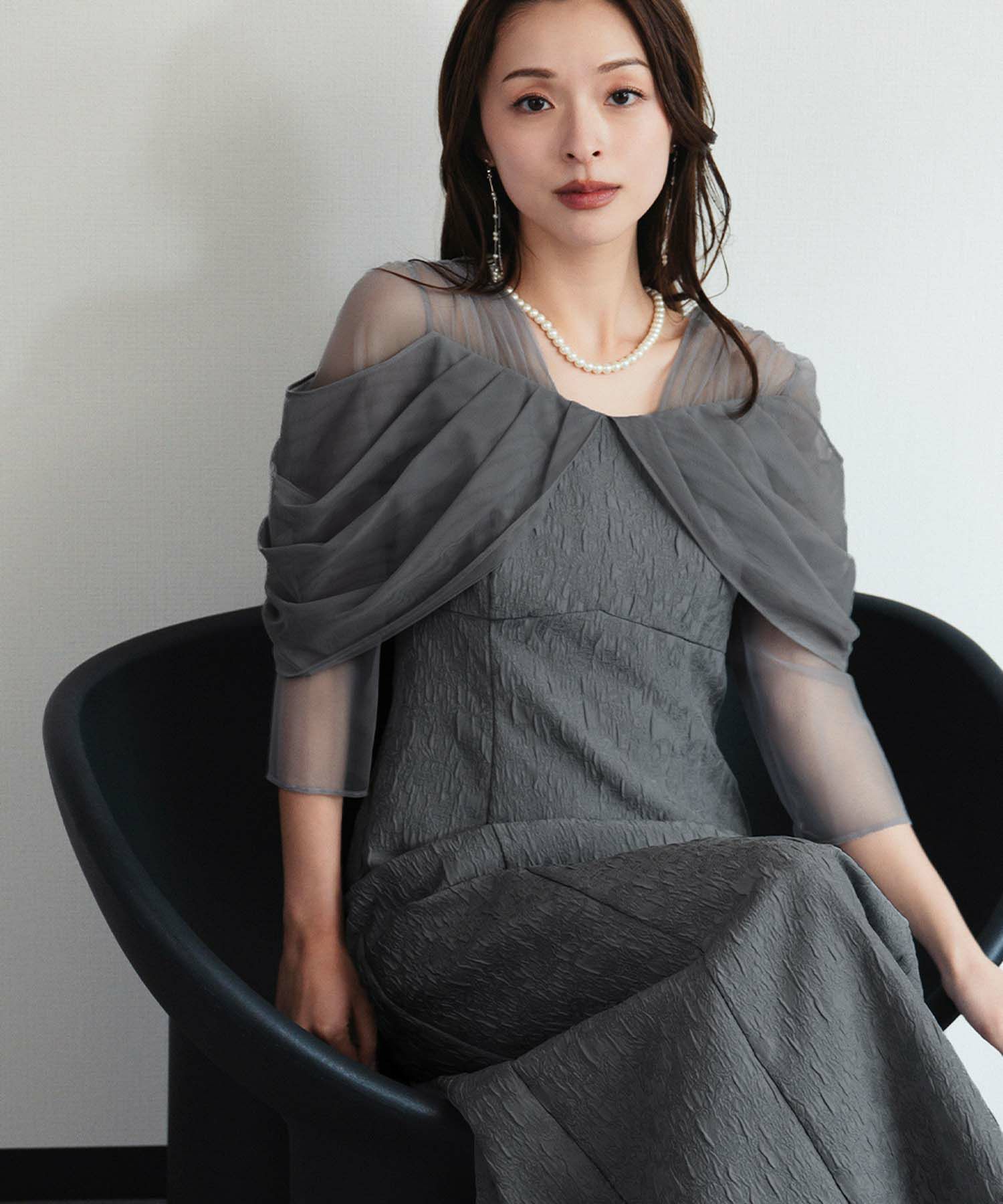 結婚式・お呼ばれ対応 | シアーオフショル風ロングワンピースドレス